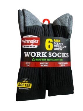 Wrangler Workwear 6 Pair Men's Work Socks, Cushion Crew Socks